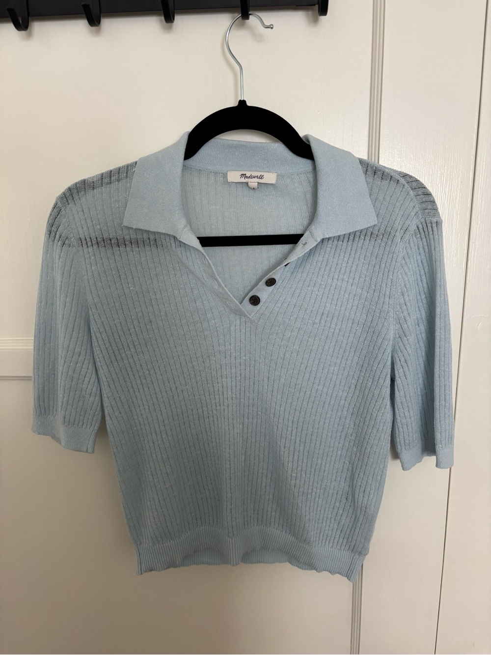 Madewell Light Blue Ribbed Knit Polo Sweater Top Size S